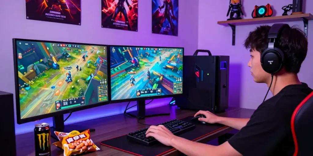 Dynamic gaming setup exploring exciting options on ROKOK88 platform with vibrant graphics and immersive atmosphere.