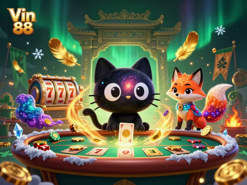 Experience thrilling gameplay at Vin 88 with dynamic golden chips and vibrant casino elements.