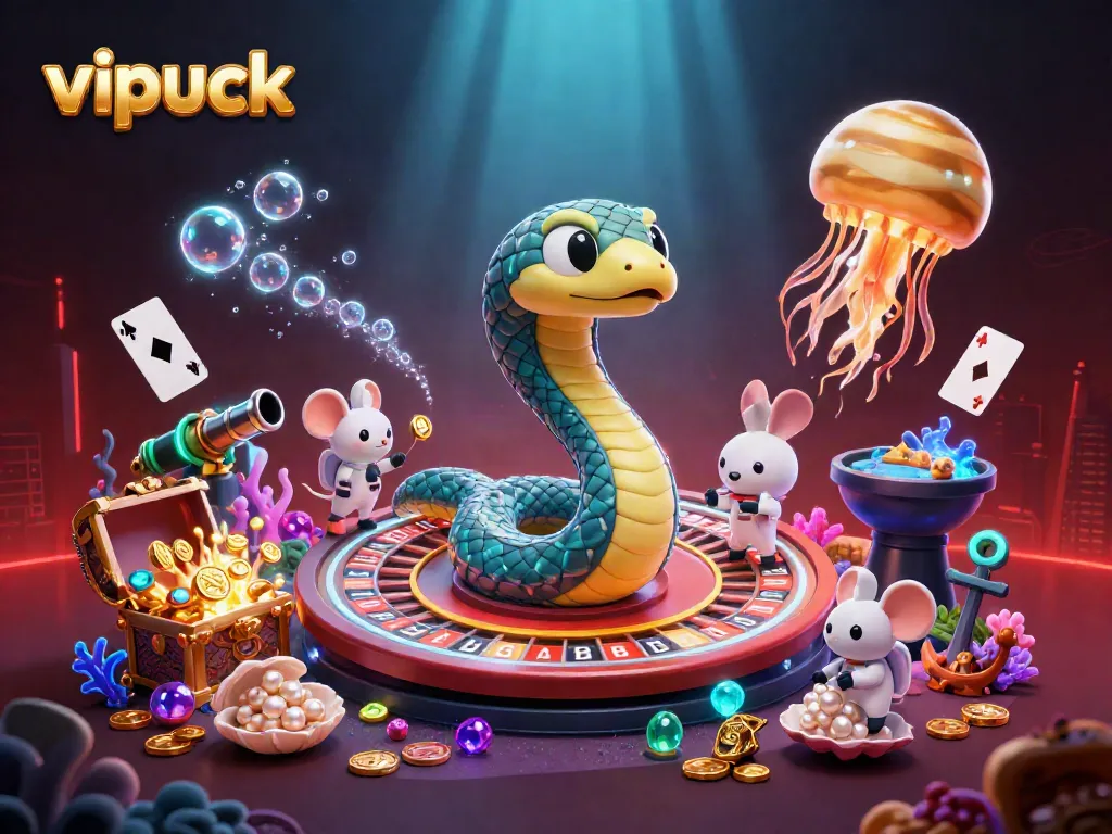 Experience the thrill of vipluck with a cosmic roulette scene featuring unique characters and vibrant casino elements.
